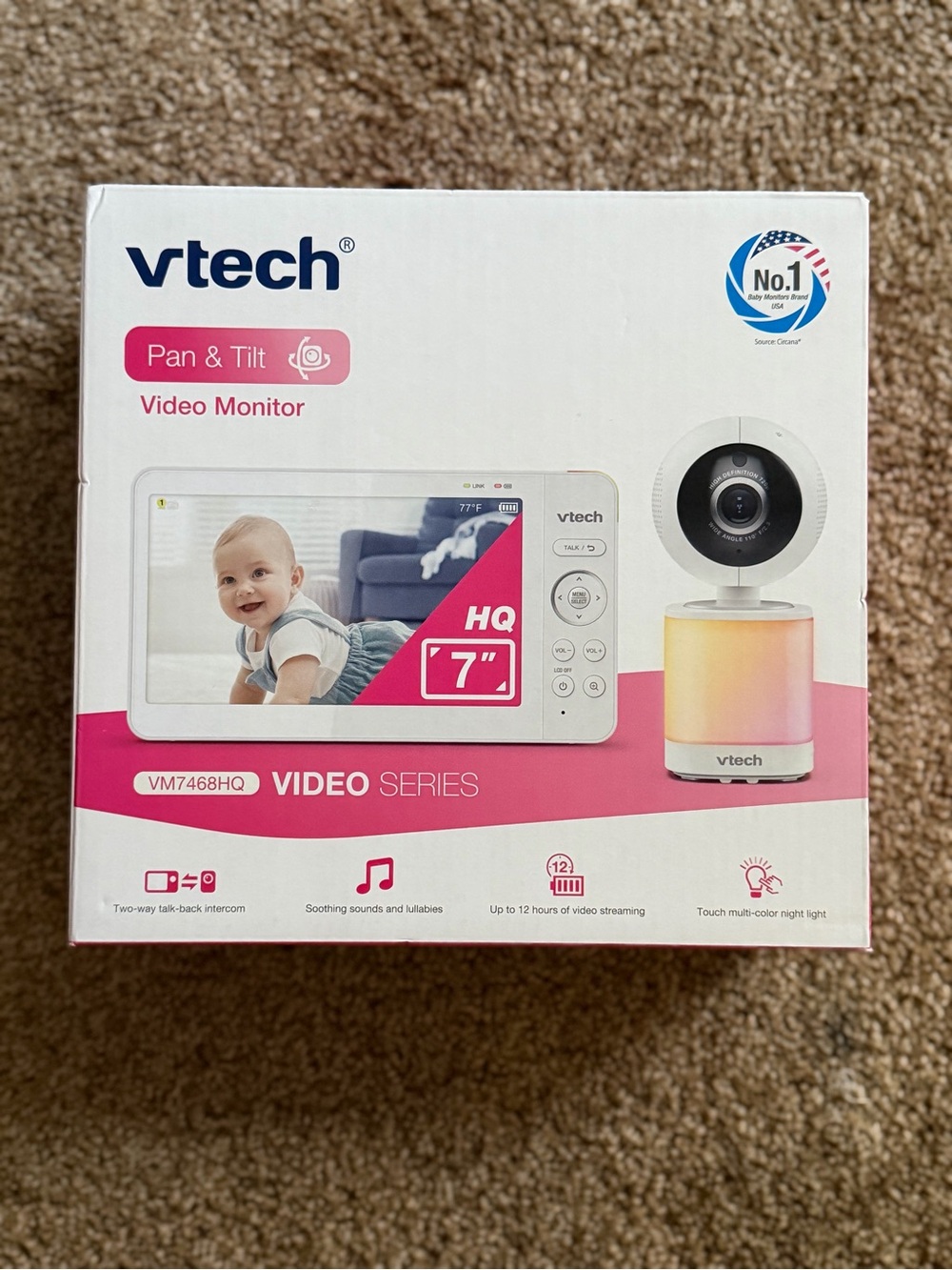 V-Tech 7" Pan Tilt Video Baby Monitor with Adaptive Night Light: 2.4 GHz NIB
